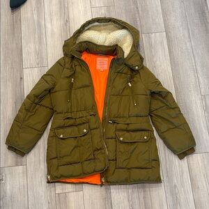 J. Crew Women’s Chateau Puffer Jacket with Hood. SZ L petite. Olive.